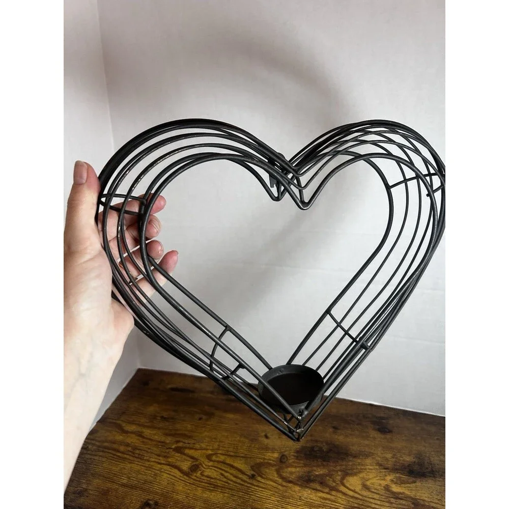 Vintage Black Metal Heart Wall Sconce Candle Holder - Rustic Romantic Home Decor